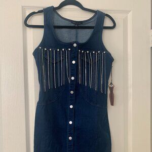 Haute Monde Denim Dress with Rhinestone Accents